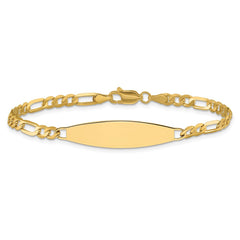 14k Polished Solid Chain/Solid Plate 3.0mm Figaro Link 29x7.5mm Plate 8 inch ID Bracelet