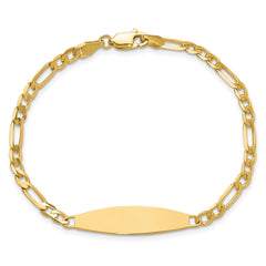 14k Polished Solid Chain/Solid Plate 3.0mm Figaro Link 29x7.5mm Plate 8 inch ID Bracelet