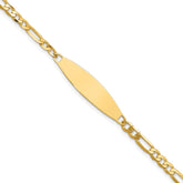 14k Polished Solid Chain/Solid Plate 3.0mm Figaro Link 29x7.5mm Plate 7 inch ID Bracelet