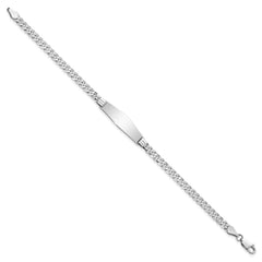 14k White Gold Polished Solid Chain/Solid Plate Flat Curb Link Soft Diamond Shape 25.5x7.5mm Plate 8 inch ID Bracelet