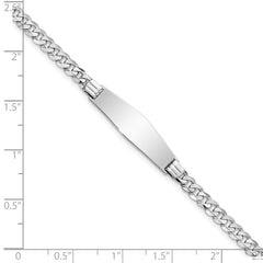 14k White Gold Polished Solid Chain/Solid Plate Flat Curb Link Soft Diamond Shape 25.5x7.5mm Plate 8 inch ID Bracelet