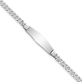 14k White Gold Polished Solid Chain/Solid Plate Flat Curb Link Soft Diamond Shape 25.5x7.5mm Plate 7 inch ID Bracelet