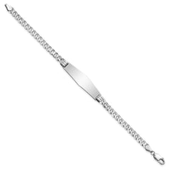 14k White Gold Polished Solid Chain/Solid Plate Flat Curb Link Soft Diamond Shape 33x10mm Plate 7 inch ID Bracelet