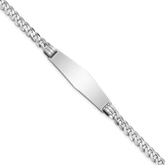 14k White Gold Polished Solid Chain/Solid Plate Flat Curb Link Soft Diamond Shape 33x10mm Plate 7 inch ID Bracelet