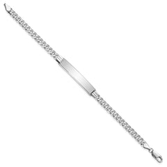 14k White Gold Polished Solid Chain/Solid Plate Flat Curb Link 33.5x7mm Plate 7 inch ID Bracelet