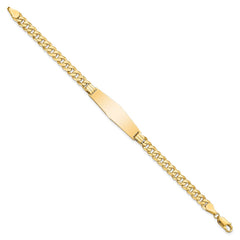 14k Polished Solid Chain/Solid Plate Curb Link Soft Diamond Shape 33x10mm Plate 8 inch ID Bracelet