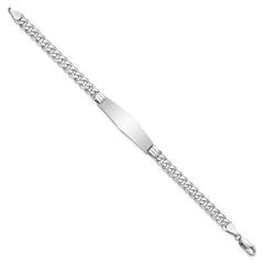 14k White Gold Polished Solid Chain/Solid Plate Flat Curb Link Soft Diamond Shape 33x10mm Plate 7 inch ID Bracelet - 2