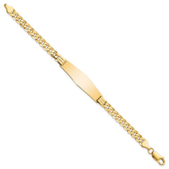 14k Polished Solid Chain/Solid Plate Curb Link Soft Diamond Shape 37.5x10mm Plate 7 inch ID Bracelet