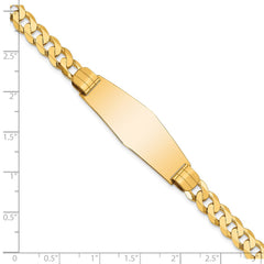14k Polished Solid Chain/Solid Plate Curb Link Soft Diamond Shape 37.5x14mm Plate 8 inch ID Bracelet