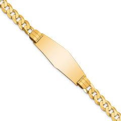 14k Polished Solid Chain/Solid Plate Curb Link Soft Diamond Shape 37.5x14mm Plate 8 inch ID Bracelet