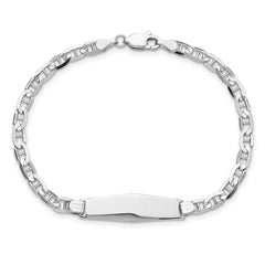 14k White Gold Polished Solid Chain/Solid Plate Anchor Link Soft Diamond Shape 25.5x7.5mm Plate 8 inch ID Bracelet