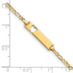 14k Polished Solid Chain/Solid Plate Figaro Link Cut-out Heart 20x5mm Plate 7 inch ID Bracelet - 2