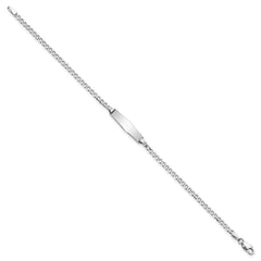 14k White Gold Polished Solid Chain/Solid Plate Flat Curb Link Soft Diamond Shape 19.5x5.5mm Plate 7 inch ID Bracelet