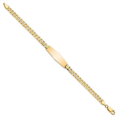 14k Polished Solid Chain/Solid Plate Flat Curb Link Soft Diamond Shape 28x9.3mm Plate 7 inch ID Bracelet