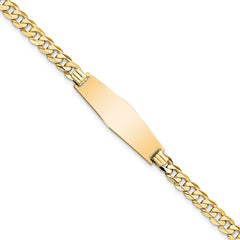 14k Polished Solid Chain/Solid Plate Flat Curb Link Soft Diamond Shape 28x9.3mm Plate 7 inch ID Bracelet