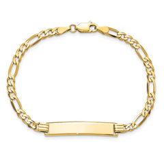 14k Polished Solid Chain/Solid Plate Flat Figaro Link 32.5x6.2mm Plate 8 inch ID Bracelet