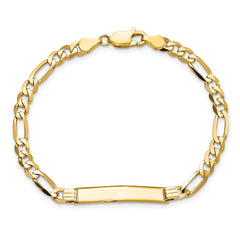 14k Polished Solid Chain/Solid Plate Flat Figaro Link 27.5x5.5mm Plate 7 inch ID Bracelet