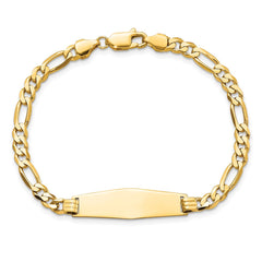 14k Polished Solid Chain/Solid Plate Flat Figaro Link Soft Diamond Shape 28x9.5mm Plate 7 inch ID Bracelet