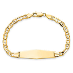 14k Polished Solid Chain/Solid Plate Anchor Link Soft Diamond Shape 33x9.8mm Plate 7 inch ID Bracelet