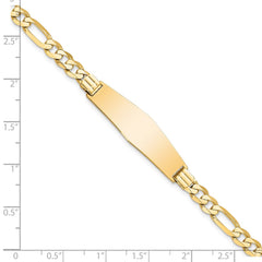 14k Polished Solid Chain/Solid Plate Flat Figaro Link Soft Diamond Shape 33x9mm Plate 8 inch ID Bracelet