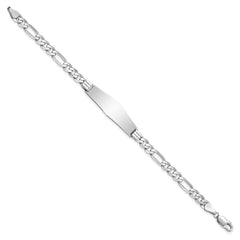 14k White Gold Polished Solid Chain/Solid Plate Figaro Link Soft Diamond Shape 33x9mm Plate 7 inch ID Bracelet - 2