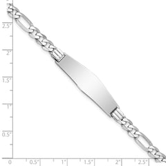 14k White Gold Polished Solid Chain/Solid Plate Figaro Link Soft Diamond Shape 33x9mm Plate 8 inch ID Bracelet