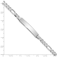14k White Gold Polished Solid Chain/Solid Plate Figaro Link 33.5x7mm Plate 7 inch ID Bracelet