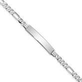 14k White Gold Polished Solid Chain/Solid Plate Figaro Link 33.5x7mm Plate 7 inch ID Bracelet