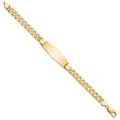 14k Polished Solid Chain/Solid Plate Flat Curb Link Soft Diamond Shape 37.5x14mm Plate 8 inch ID Bracelet