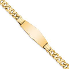 14k Polished Solid Chain/Solid Plate Flat Curb Link Soft Diamond Shape 37.5x14mm Plate 8 inch ID Bracelet