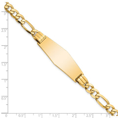 14k Polished Solid Chain/Solid Plate Flat Figaro Link Soft Diamond Shape 37x13.5mm Plate 7 inch ID Bracelet