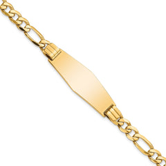 14k Polished Solid Chain/Solid Plate Flat Figaro Link Soft Diamond Shape 37x13.5mm Plate 7 inch ID Bracelet