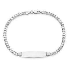 14k White Gold Polished Solid Chain/Solid Plate Flat Curb Link Soft Diamond Shape 24.5x7.5mm Plate 7 inch ID Bracelet