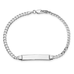 14k White Gold Polished Solid Chain/Solid Plate Flat Curb Link 25.5x4.5mm Plate 7 inch ID Bracelet