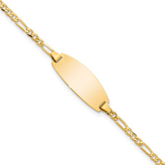 14k Polished Solid Chain/Solid Plate Figaro Link Oval 18.5x7.5mm Plate 5.5 inch Baby/Child ID Bracelet
