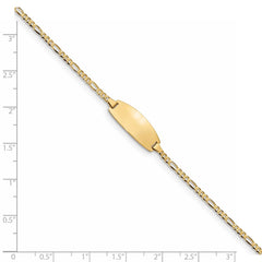 14k Polished Solid Chain/Solid Plate Figaro Link Oval 18.5x7.5mm Plate 6 inch Baby/Child ID Bracelet