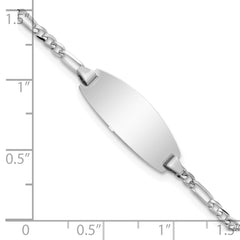 14k White Gold Polished Solid Chain/Solid Plate Figaro Link Oval 18.5x7.5mm Plate 6 inch Baby/Child ID Bracelet