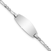 14k White Gold Polished Solid Chain/Solid Plate Figaro Link Oval 18.5x7.5mm Plate 6 inch Baby/Child ID Bracelet