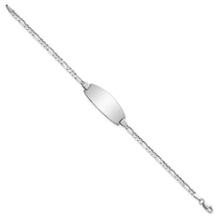 14k White Gold Polished Solid Chain/Solid Plate Figaro Link Oval 24x10.5mm Plate 8 inch ID Bracelet