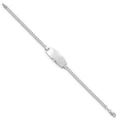 14k White Gold Polished Solid Chain/Solid Plate Curb Link Oval 24x10.5mm Plate 7 inch ID Bracelet