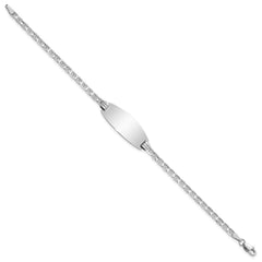 14k White Gold Polished Solid Chain/Solid Plate Anchor Link Oval 24x10.5mm Plate 7 inch ID Bracelet