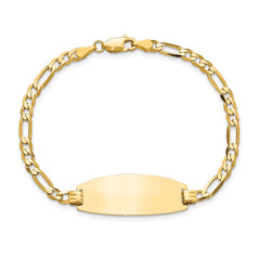 14k Polished Solid Chain/Solid Plate Figaro Link Oval 27x11.5mm Plate 7 inch ID Bracelet