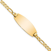 14k Polished Solid Chain/Solid Plate Figaro Link Oval 27x11.5mm Plate 7 inch ID Bracelet