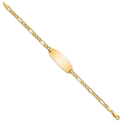 14k Polished Semi-Solid Chain/Solid Plate Figaro Link Oval 26.5x11.5mm Plate 7 inch ID Bracelet