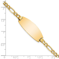 14k Polished Semi-Solid Chain/Solid Plate Figaro Link Oval 26.5x11.5mm Plate 7 inch ID Bracelet