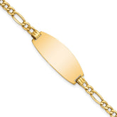 14k Polished Semi-Solid Chain/Solid Plate Figaro Link Oval 26.5x11.5mm Plate 8 inch ID Bracelet