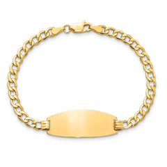 14k Polished Semi-Solid Chain/Solid Plate Curb Link Oval 27x11.5mm Plate 8 inch ID Bracelet