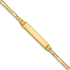14k Polished Solid Chain/Solid Plate 3.0mm Figaro Link Diamond-cut 27x5.5mm Plate 7 inch ID Bracelet