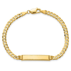 14k Polished Solid Chain/Solid Plate Flat Curb Link Diamond-cut 27x5.5mm Plate 7 inch ID Bracelet
