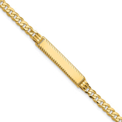 14k Polished Solid Chain/Solid Plate Flat Curb Link Diamond-cut 27x5.5mm Plate 7 inch ID Bracelet